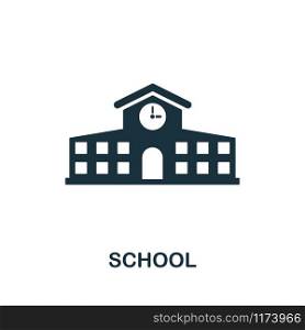 School icon vector illustration. Creative sign from education icons collection. Filled flat School icon for computer and mobile. Symbol, logo vector graphics.. School vector icon symbol. Creative sign from education icons collection. Filled flat School icon for computer and mobile
