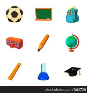 School icons set. Cartoon illustration of 9 school vector icons for web. School icons set, cartoon style