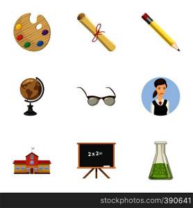 School icons set. Cartoon illustration of 9 school vector icons for web. School icons set, cartoon style