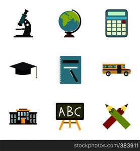 School icons set. Flat illustration of 9 school vector icons for web. School icons set, flat style