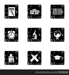 School icons set. Grunge illustration of 9 school vector icons for web. School icons set, grunge style
