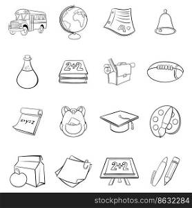 School icons set in outline style isolated on white background. School icons set vector outline