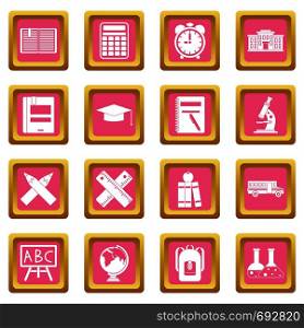 School icons set in pink color isolated vector illustration for web and any design. School icons pink