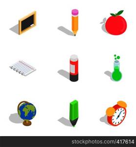 School icons set. Isometric 3d illustration of 9 school vector icons for web. School icons, isometric 3d style
