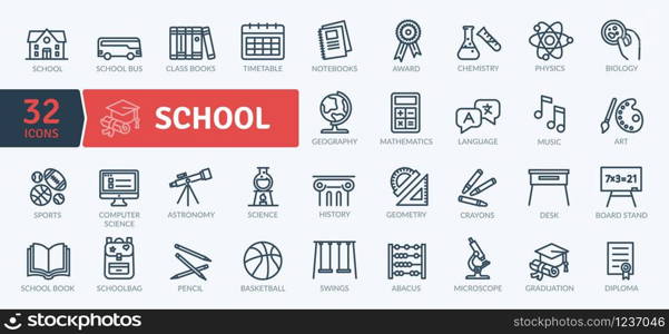 School Icons Set. Thin line icons set. Outline icons collection. Simple vector icons