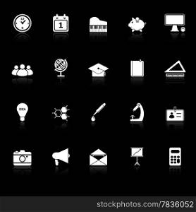 School icons with reflect on black background, stock vector