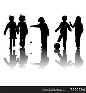 school kids friends silhouettes, girls and boys over white