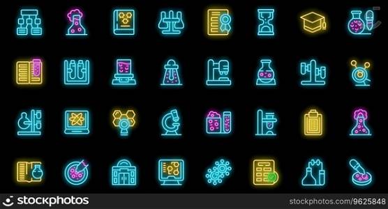 School laboratory icons set outline vector. Science study. Chemical lab neon color on black. School laboratory icons set vector neon