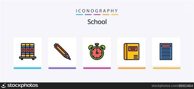 School Line Filled 5 Icon Pack Including . education. files. document. Creative Icons Design