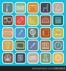 School line flat icons on blue background, stock vector
