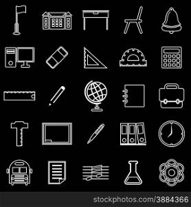 School line icons on black background, stock vector