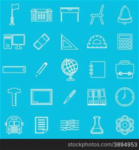 School line icons on blue background, stock vector