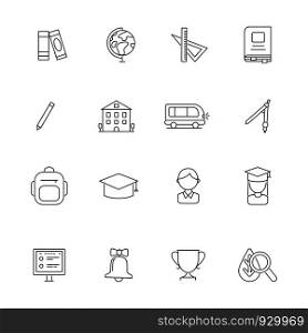 School line icons. Science various symbols. Education book, study and graduation, learning college, vector illustration. School line icons. Science linear various symbols
