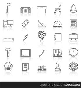 School line icons with reflect on white, stock vector