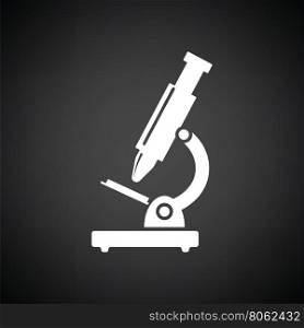 School microscope icon. Black background with white. Vector illustration.