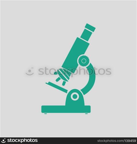 School microscope icon. Gray background with green. Vector illustration.
