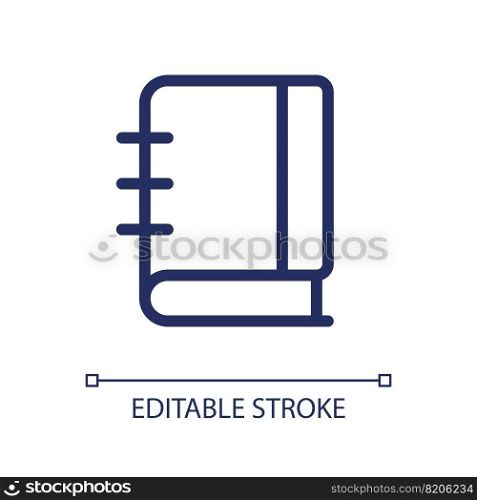 School notebook pixel perfect linear ui icon. Spiral composition book. Note-taking. GUI, UX design. Outline isolated user interface element for app and web. Editable stroke. Arial font used. School notebook pixel perfect linear ui icon