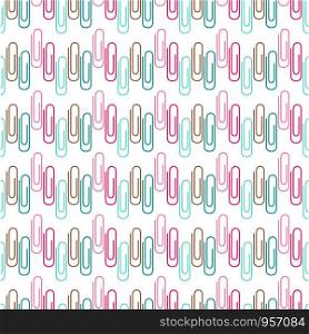School or office supplies background with paperclip. Back to school pattern. Seamless stationery tool vector illustration.