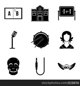 School orchestra icons set. Simple set of 9 school orchestra vector icons for web isolated on white background. School orchestra icons set, simple style