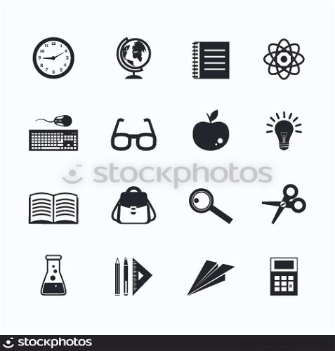 School physics chemistry alphabet education icons set isolated vector illustration