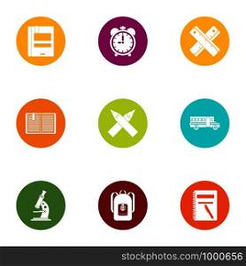 School preparation icons set. Flat set of 9 school preparation vector icons for web isolated on white background. School preparation icons set, flat style