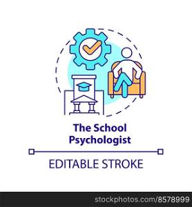 School psychologist concept icon. Who should participate in student mental health abstract idea thin line illustration. Isolated outline drawing. Editable stroke. Arial, Myriad Pro-Bold fonts used. School psychologist concept icon