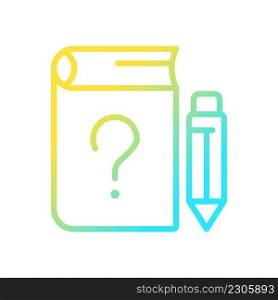 School question gradient linear vector icon. Education program. Solution for student. Test solving process. Thin line color symbol. Modern style pictogram. Vector isolated outline drawing. School question gradient linear vector icon