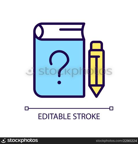 School question RGB color icon. Education program innovation. Student test solving. Answers searching. Isolated vector illustration. Simple filled line drawing. Editable stroke. Arial font used. School question RGB color icon