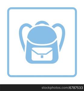 School rucksack icon. Blue frame design. Vector illustration.