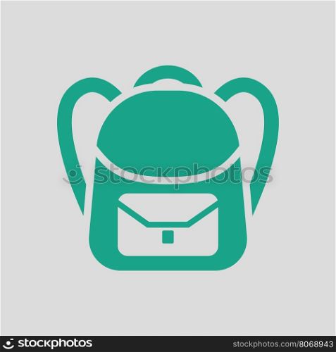 School rucksack icon. Gray background with green. Vector illustration.