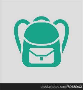 School rucksack icon. Gray background with green. Vector illustration.