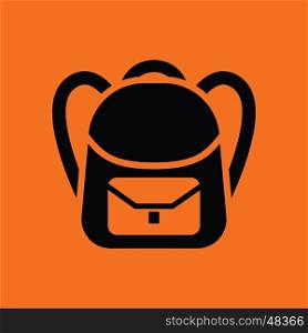 School rucksack icon. Orange background with black. Vector illustration.
