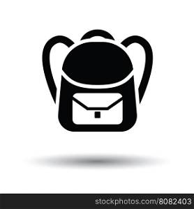 School rucksack icon. White background with shadow design. Vector illustration.