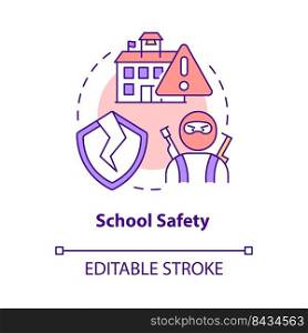 School safety concept icon. Mass shootings danger. Problem in public schools abstract idea thin line illustration. Isolated outline drawing. Editable stroke. Arial, Myriad Pro-Bold fonts used. School safety concept icon