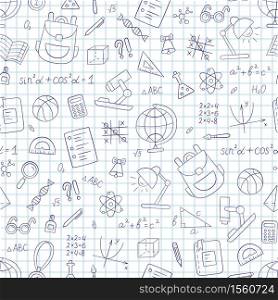 School seamless pattern in doodle style. Notebook in a cage. Hand drawn vector llustration. School seamless pattern in doodle style. Notebook in a cage.