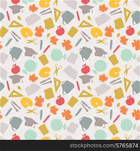 School seamless pattern with education icons and symbols.