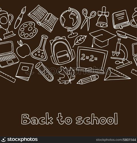 School seamless pattern with hand drawn icons on chalk board. School seamless pattern with hand drawn icons on chalk board.