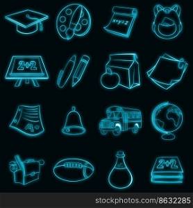School set icons in neon style isolated on a black background. School icons set vector neon