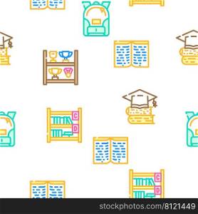 School Stationery Accessories Vector Seamless Pattern Color Line Illustration. School Stationery Accessories Icons Set Vector