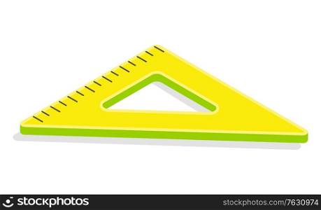 School stationery supply, 3d triangular ruler or measuring tool isolated object. Geometry and drawing, measurement, schoolbag item, education. Vector illustration in flat isometric style. Triangular Ruler or Measuring Tool, Stationery