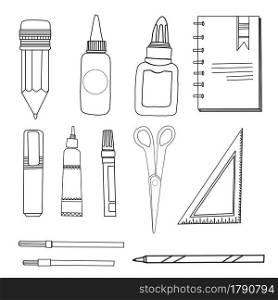 school subjects. school supplies. pencil, ruler and other stationery. isolated on white.. school subjects. school supplies. pencil, ruler and other stationery. isolated on white..