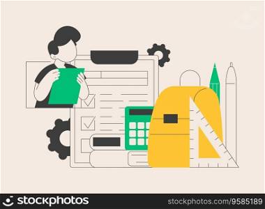 School supplies abstract concept vector illustration. Back to school shopping list, online wholesale, kids stationery, verified supplier materials, buy classroom equipment abstract metaphor.. School supplies abstract concept vector illustration.