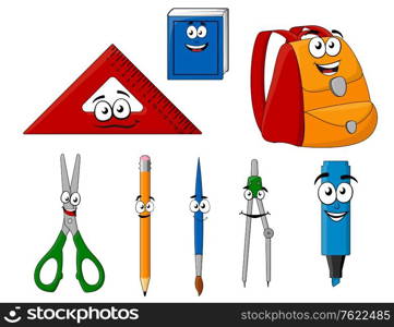 School supplies and objects in cartoon style for education design