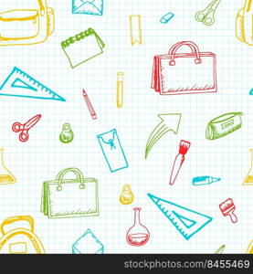 School Supplies. Education Supplies set. in doodle style. Vector illustration, a set of images. Briefcase brushes pencils. School Supplies set. Education Supplies set. in doodle style. Vector illustration, a set of images. Briefcase brushes pencils