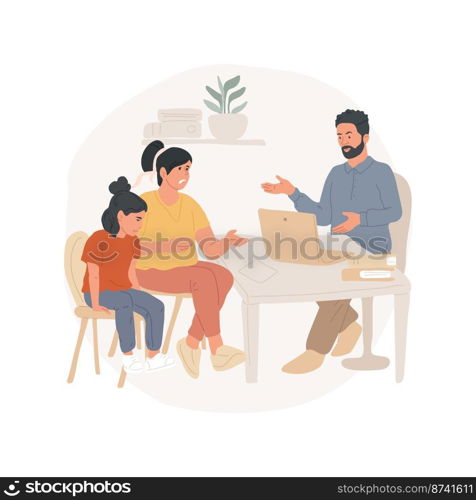 School suspension isolated cartoon vector illustration. Temporary exclusion from school, parents sit at office with a principal, getting suspension notice, disobeying rules vector cartoon.. School suspension isolated cartoon vector illustration.