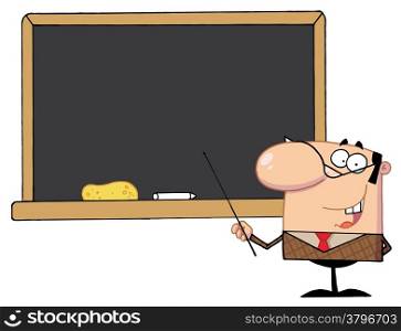 School Teacher With A Pointer Displayed On Chalk Board