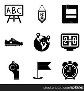 School time icons set. Simple set of 9 school time vector icons for web isolated on white background. School time icons set, simple style