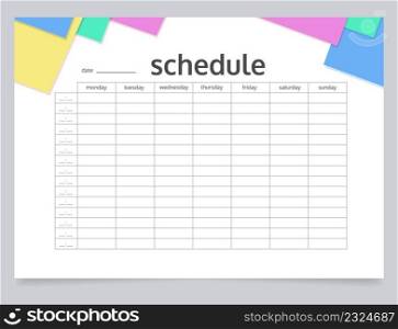 School timetable worksheet design template. Blank printable goal setting sheet. Time management s&le. Scheduling page for organizing personal tasks. Barlow Bold, Oxygen Regular fonts used. School timetable worksheet design template