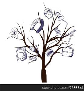 School tree with education objects. EPS 10 vector illustration.