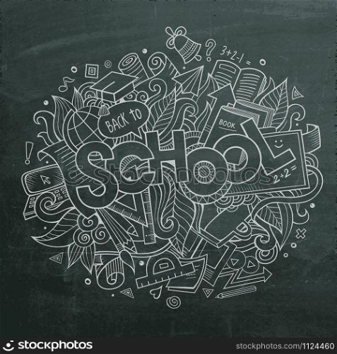 School Vector hand lettering and doodles elements chalkboard background. School Vector hand lettering and doodles elements chalkboard bac